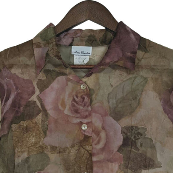 Vtg Anne Charles Floral Sheer Short Sleeve Whimsigoth Spring Blouse 90s Medium - Picture 8 of 11